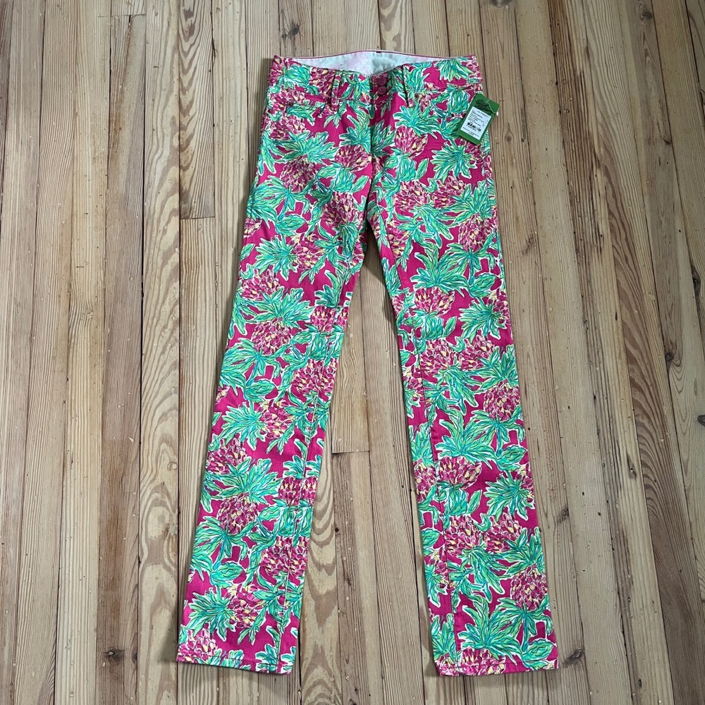 NWT $158 Lilly Pulitzer Worth Straight Jean Spike The Punch Pineapple Pink Pants